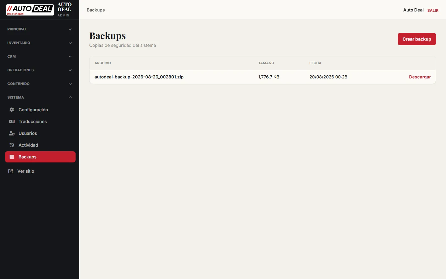 Módulo de backups