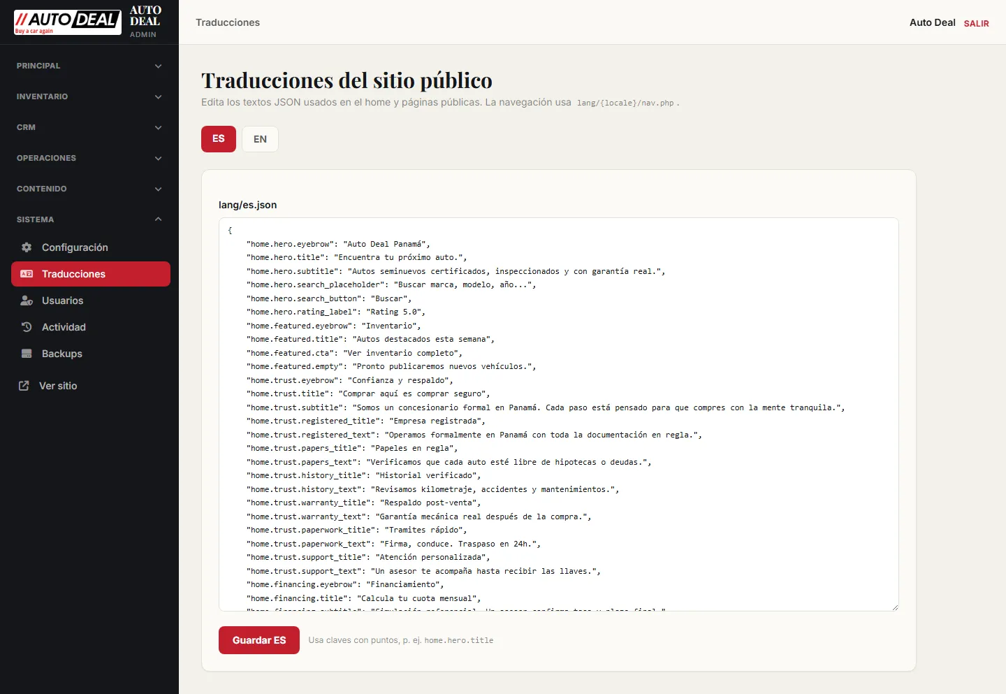 Traducciones del sitio